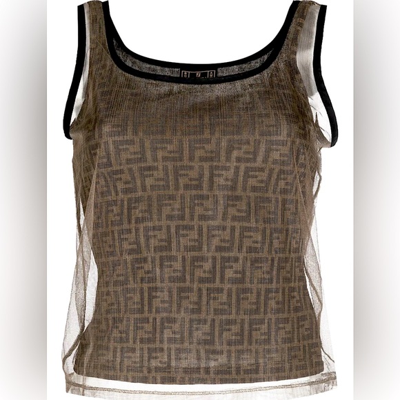 Vintage 90’s Fendi Mesh Overlay Logo Tank - Picture 2 of 13